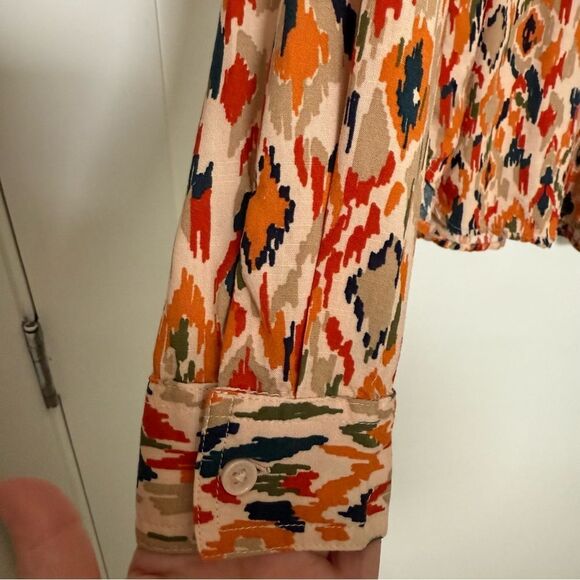Beach Lunch Lounge Shirt Blouse Womens Sz M Orange Button Up Abstract Artsy Boho - Picture 4 of 11